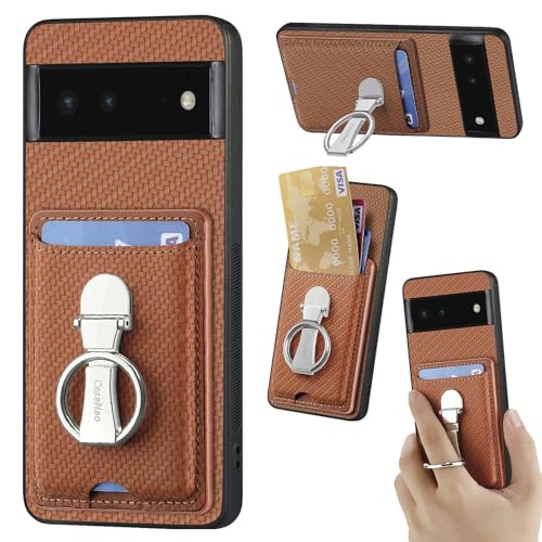 Leder Hülle für Google Pixel 6 Handyhülle Mikrofaser Silikon Brieftasche Schutzhülle Ring-Ständer Kreditkartenhalter Modische Tasche Kompatibel mit Google Pixel 6 Case (Braun) von ZUOBNBP