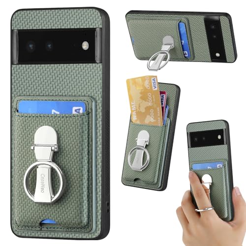 Leder Hülle für Google Pixel 6 Handyhülle Mikrofaser Silikon Brieftasche Schutzhülle Ring-Ständer Kreditkartenhalter Modische Tasche Kompatibel mit Google Pixel 6 Case (Grün) von ZUOBNBP