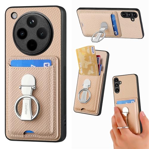 Leder Hülle für Oppo Find X8 Handyhülle Mikrofaser Silikon Brieftasche Schutzhülle Ring-Ständer Kreditkartenhalter Modische Tasche Kompatibel mit Oppo Find X8 Case (Beige) von ZUOBNBP