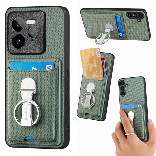 Leder Hülle für Oppo Realme GT 7 Pro Handyhülle Mikrofaser Silikon Brieftasche Schutzhülle Ring-Ständer Kreditkartenhalter Modische Tasche Kompatibel mit Oppo Realme GT 7 Pro Case (Grün) von ZUOBNBP