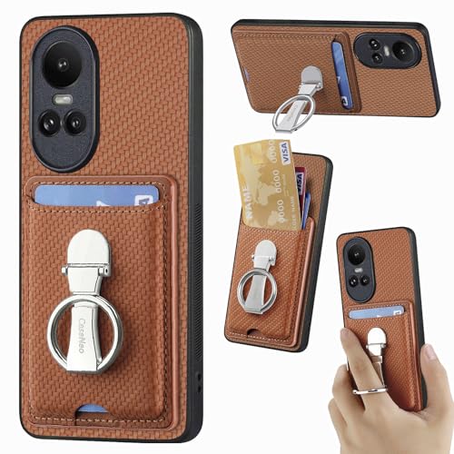 Leder Hülle für Oppo Reno 10 Handyhülle Mikrofaser Silikon Brieftasche Schutzhülle Ring-Ständer Kreditkartenhalter Modische Tasche Kompatibel mit Oppo Reno 10 Case (Braun) von ZUOBNBP