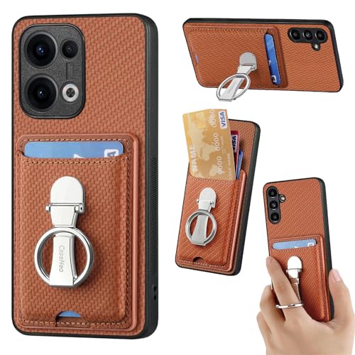 Leder Hülle für Oppo Reno 13 Handyhülle Mikrofaser Silikon Brieftasche Schutzhülle Ring-Ständer Kreditkartenhalter Modische Tasche Kompatibel mit Oppo Reno 13 Case (Braun) von ZUOBNBP