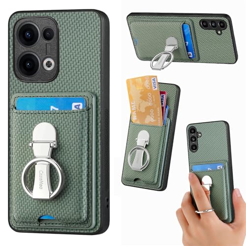Leder Hülle für Oppo Reno 13 Handyhülle Mikrofaser Silikon Brieftasche Schutzhülle Ring-Ständer Kreditkartenhalter Modische Tasche Kompatibel mit Oppo Reno 13 Case (Grün) von ZUOBNBP