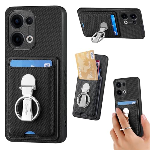Leder Hülle für Oppo Reno 13 Handyhülle Mikrofaser Silikon Brieftasche Schutzhülle Ring-Ständer Kreditkartenhalter Modische Tasche Kompatibel mit Oppo Reno 13 Case (Schwarz) von ZUOBNBP