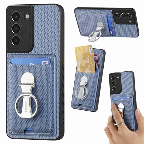 Leder Hülle für Samsung Galaxy S21 Handyhülle Mikrofaser Silikon Brieftasche Schutzhülle Ring-Ständer Kreditkartenhalter Modische Tasche Kompatibel mit Galaxy S21 Case (Blau) von ZUOBNBP