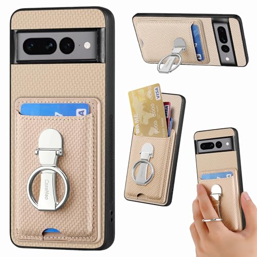 ZUOBNBP Leder Hülle für Google Pixel 7 Pro Handyhülle Mikrofaser Silikon Brieftasche Schutzhülle Ring-Ständer Kreditkartenhalter Modische Tasche Kompatibel mit Google Pixel 7 Pro Case (Beige) von ZUOBNBP