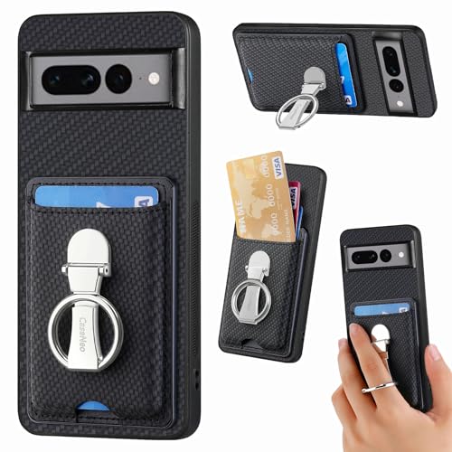 ZUOBNBP Leder Hülle für Google Pixel 7 Pro Handyhülle Mikrofaser Silikon Brieftasche Schutzhülle Ring-Ständer Kreditkartenhalter Modische Tasche Kompatibel mit Google Pixel 7 Pro Case (Schwarz) von ZUOBNBP