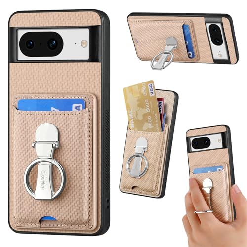 ZUOBNBP Leder Hülle für Goole Pixel 8 Handyhülle Mikrofaser Silikon Brieftasche Schutzhülle Ring-Ständer Kreditkartenhalter Modische Tasche Kompatibel mit Goole Pixel 8 Case (Beige) von ZUOBNBP