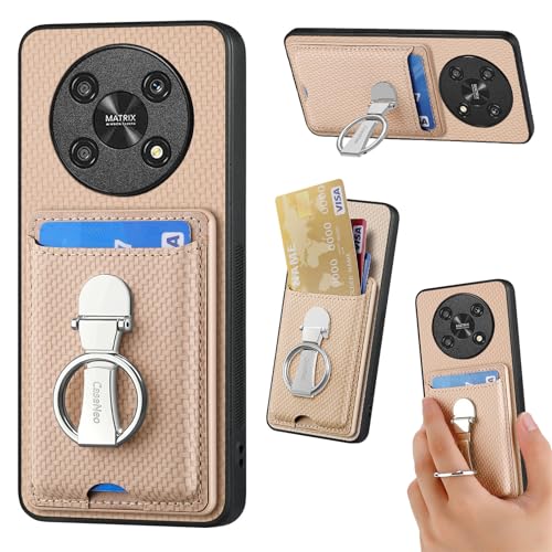 ZUOBNBP Leder Hülle für Honor Magic 4 Lite Handyhülle Mikrofaser Silikon Brieftasche Schutzhülle Ring-Ständer Kreditkartenhalter Modische Tasche Kompatibel mit Honor Magic 4 Lite Case (Beige) von ZUOBNBP