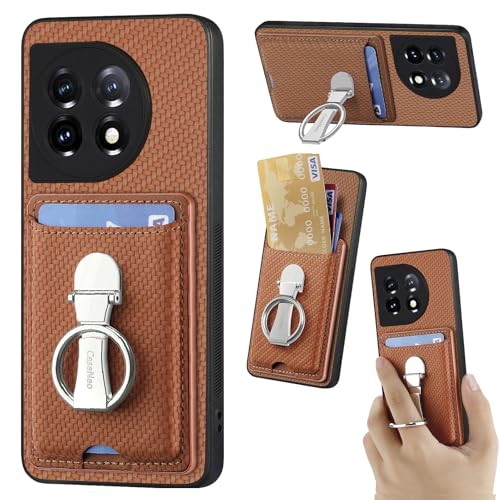 ZUOBNBP Leder Hülle für OnePlus 11 Handyhülle Mikrofaser Silikon Brieftasche Schutzhülle Ring-Ständer Kreditkartenhalter Modische Tasche Kompatibel mit OnePlus 11 Case (Braun) von ZUOBNBP