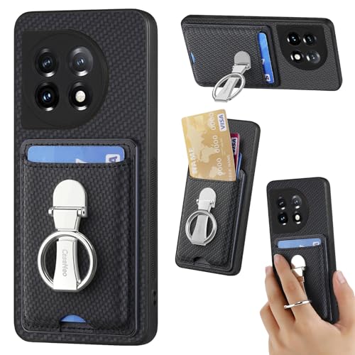 ZUOBNBP Leder Hülle für OnePlus 11 Handyhülle Mikrofaser Silikon Brieftasche Schutzhülle Ring-Ständer Kreditkartenhalter Modische Tasche Kompatibel mit OnePlus 11 Case (Schwarz) von ZUOBNBP