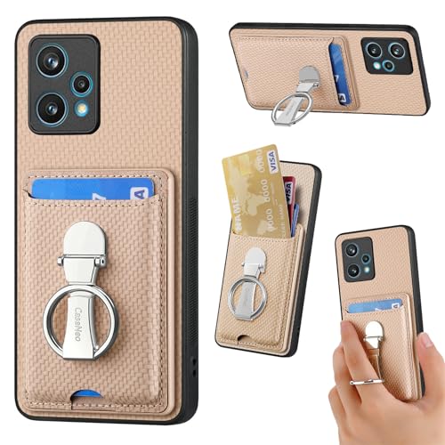 ZUOBNBP Leder Hülle für Realme 9 Pro Plus Handyhülle Mikrofaser Silikon Brieftasche Schutzhülle Ring-Ständer Kreditkartenhalter Modische Tasche Kompatibel mit Realme 9 + Case (Beige) von ZUOBNBP