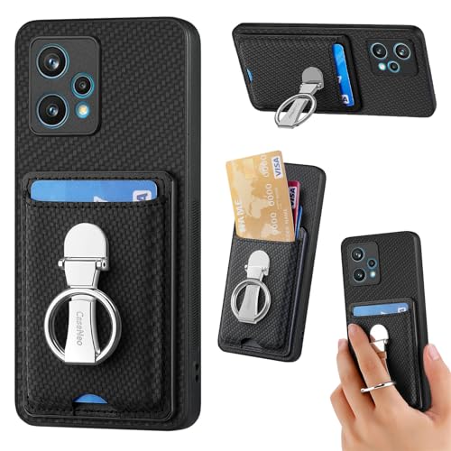 ZUOBNBP Leder Hülle für Realme 9 Pro Plus Handyhülle Mikrofaser Silikon Brieftasche Schutzhülle Ring-Ständer Kreditkartenhalter Modische Tasche Kompatibel mit Realme 9 + Case (Schwarz) von ZUOBNBP