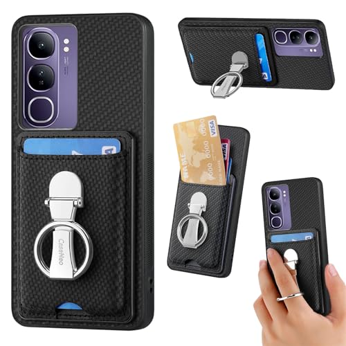 ZUOBNBP Leder Hülle für VIVO V40 lite Handyhülle Mikrofaser Silikon Brieftasche Schutzhülle Ring-Ständer Kreditkartenhalter Modische Tasche Kompatibel mit VIVO V40 lite Case (Schwarz) von ZUOBNBP