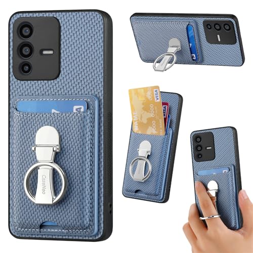 ZUOBNBP Leder Hülle für Vivo V23 5G Handyhülle Mikrofaser Silikon Brieftasche Schutzhülle Ring-Ständer Kreditkartenhalter Modische Tasche Kompatibel mit Vivo V23 5G Case (Blau) von ZUOBNBP