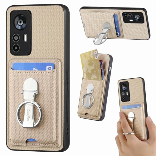 ZUOBNBP Leder Hülle für Xiaomi 12T Handyhülle Mikrofaser Silikon Brieftasche Schutzhülle Ring-Ständer Kreditkartenhalter Modische Tasche Kompatibel mit Xiaomi 12T Case (Beige) von ZUOBNBP
