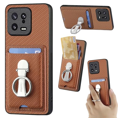ZUOBNBP Leder Hülle für Xiaomi 13 Handyhülle Mikrofaser Silikon Brieftasche Schutzhülle Ring-Ständer Kreditkartenhalter Modische Tasche Kompatibel mit Xiaomi 13 Case (Braun) von ZUOBNBP