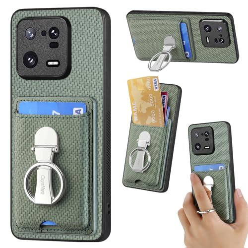 ZUOBNBP Leder Hülle für Xiaomi 13 Pro Handyhülle Mikrofaser Silikon Brieftasche Schutzhülle Ring-Ständer Kreditkartenhalter Modische Tasche Kompatibel mit Xiaomi 13 Pro Case (Grün) von ZUOBNBP