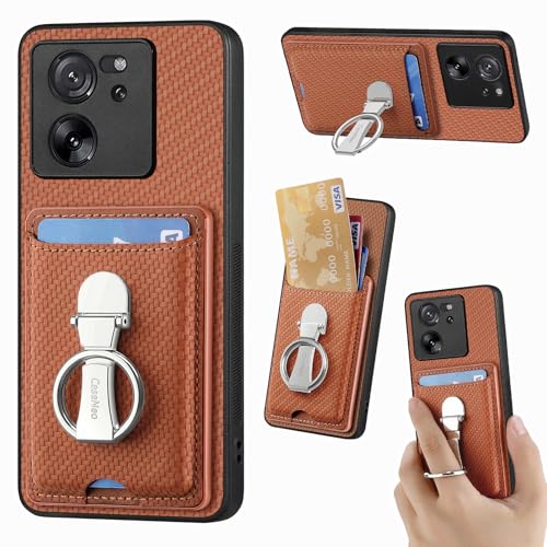 ZUOBNBP Leder Hülle für Xiaomi 13T Handyhülle Mikrofaser Silikon Brieftasche Schutzhülle Ring-Ständer Kreditkartenhalter Modische Tasche Kompatibel mit Xiaomi 13T Case (Braun) von ZUOBNBP
