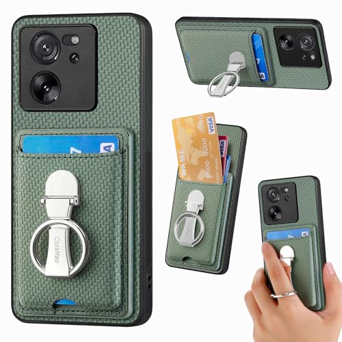 ZUOBNBP Leder Hülle für Xiaomi 13T Handyhülle Mikrofaser Silikon Brieftasche Schutzhülle Ring-Ständer Kreditkartenhalter Modische Tasche Kompatibel mit Xiaomi 13T Case (Grün) von ZUOBNBP