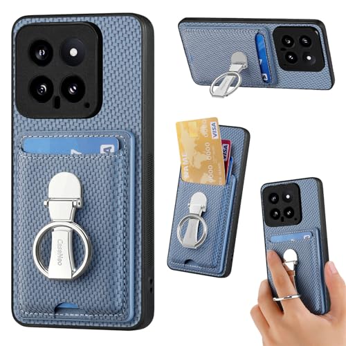 ZUOBNBP Leder Hülle für Xiaomi 14 Handyhülle Mikrofaser Silikon Brieftasche Schutzhülle Ring-Ständer Kreditkartenhalter Modische Tasche Kompatibel mit Xiaomi 14 Case (Blau) von ZUOBNBP