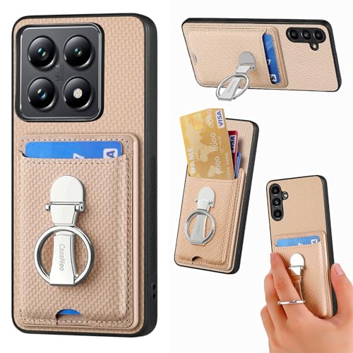 ZUOBNBP Leder Hülle für Xiaomi 14 T Pro Handyhülle Mikrofaser Silikon Brieftasche Schutzhülle Ring-Ständer Kreditkartenhalter Modische Tasche Kompatibel mit Xiaomi 14 T Pro Case (Beige) von ZUOBNBP