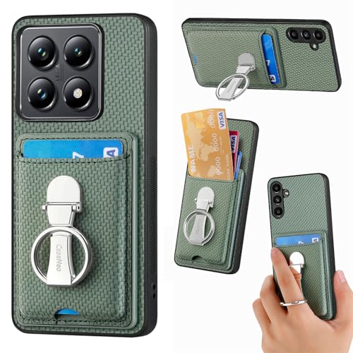 ZUOBNBP Leder Hülle für Xiaomi 14 T Pro Handyhülle Mikrofaser Silikon Brieftasche Schutzhülle Ring-Ständer Kreditkartenhalter Modische Tasche Kompatibel mit Xiaomi 14 T Pro Case (Grün) von ZUOBNBP