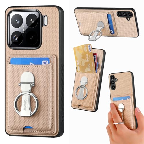 ZUOBNBP Leder Hülle für Xiaomi 15 Handyhülle Mikrofaser Silikon Brieftasche Schutzhülle Ring-Ständer Kreditkartenhalter Modische Tasche Kompatibel mit Xiaomi 15 Case (Beige) von ZUOBNBP