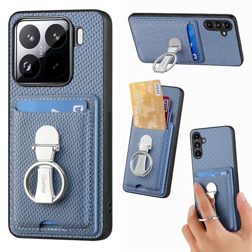 ZUOBNBP Leder Hülle für Xiaomi 15 Handyhülle Mikrofaser Silikon Brieftasche Schutzhülle Ring-Ständer Kreditkartenhalter Modische Tasche Kompatibel mit Xiaomi 15 Case (Blau) von ZUOBNBP