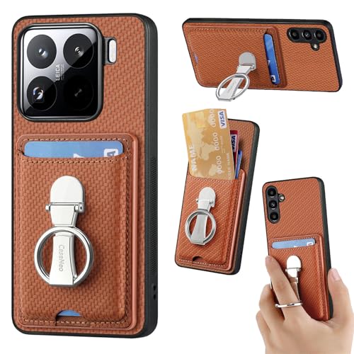 ZUOBNBP Leder Hülle für Xiaomi 15 Pro Handyhülle Mikrofaser Silikon Brieftasche Schutzhülle Ring-Ständer Kreditkartenhalter Modische Tasche Kompatibel mit Xiaomi 15 Pro Case (Braun) von ZUOBNBP