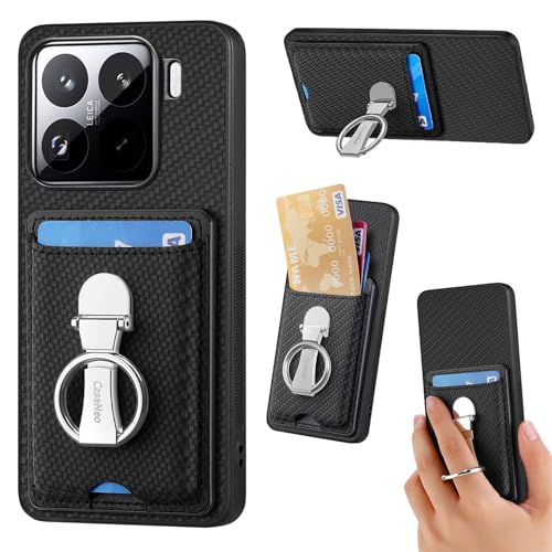 ZUOBNBP Leder Hülle für Xiaomi 15 Pro Handyhülle Mikrofaser Silikon Brieftasche Schutzhülle Ring-Ständer Kreditkartenhalter Modische Tasche Kompatibel mit Xiaomi 15 Pro Case (Schwarz) von ZUOBNBP
