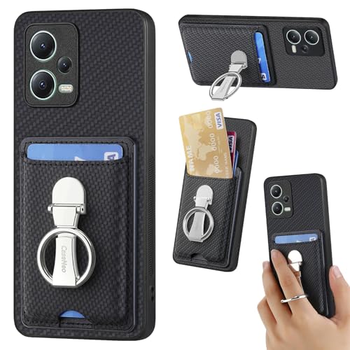 ZUOBNBP Leder Hülle für Xiaomi Note 12 5G Handyhülle Mikrofaser Silikon Brieftasche Schutzhülle Ring-Ständer Kreditkartenhalter Modische Tasche Kompatibel mit Redmi Note 12 5G Case (Schwarz) von ZUOBNBP