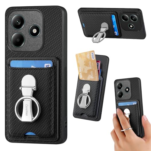 ZUOBNBP Leder Hülle für Xiaomi Note 14 Handyhülle Mikrofaser Silikon Brieftasche Schutzhülle Ring-Ständer Kreditkartenhalter Modische Tasche Kompatibel mit Xiaomi Note 14 Case (Schwarz) von ZUOBNBP