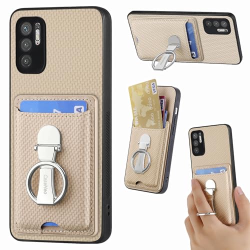 ZUOBNBP Leder Hülle für Xiaomi Poco M3 Pro Handyhülle Mikrofaser Silikon Brieftasche Schutzhülle Ring-Ständer Kreditkartenhalter Modische Tasche Kompatibel mit Mi Poco M3 Pro Case (Beige) von ZUOBNBP