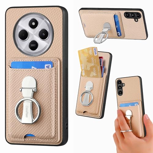ZUOBNBP Leder Hülle für Xiaomi Redmi 14C Handyhülle Mikrofaser Silikon Brieftasche Schutzhülle Ring-Ständer Kreditkartenhalter Modische Tasche Kompatibel mit Xiaomi Redmi 14C Case (Beige) von ZUOBNBP