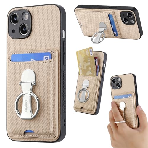ZUOBNBP Leder Hülle für iPhone 12 Handyhülle Mikrofaser Silikon Brieftasche Schutzhülle Ring-Ständer Kreditkartenhalter Modische Tasche Kompatibel mit iPhone 12 Case (Beige) von ZUOBNBP
