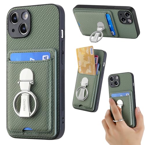 ZUOBNBP Leder Hülle für iPhone 13 Mini Handyhülle Mikrofaser Silikon Brieftasche Schutzhülle Ring-Ständer Kreditkartenhalter Modische Tasche Kompatibel mit iPhone 13 Mini Case (Grün) von ZUOBNBP