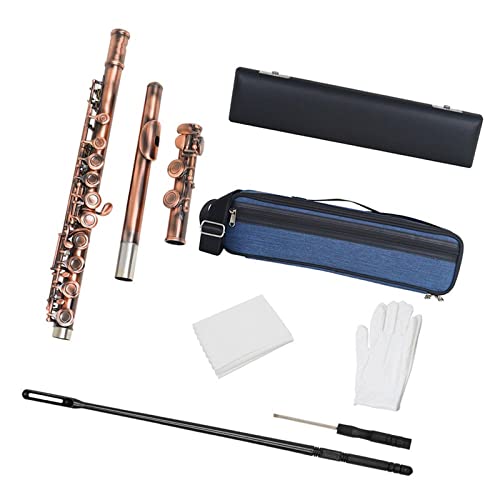 ZUOMU 16 Geschlossene Löcher Flöte C-Taste Professionelle Querflöte Mit Box Reinigungstuch Stick Handschuhe Konzertinstrument Schüler Flöte (Color : Copper) von ZUOMU