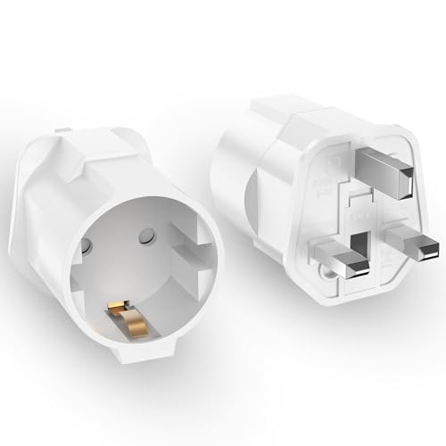 ZUOQIANG 2 Stück Reiseadapter UK Adapter England Deutschland Stecker, EU to UK Adapter, 2-polig EU Reiseadapter auf 3-polige England Steckdosenadapter für UK, Singapur, Hongkong, Malediven von ZUOQIANG