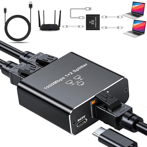 ZUOQIANG LAN Splitter 1 auf 2, 1000Mbps Switch Ethernet, Gigabit Ethernet Splitter mit Typ-C Netzkabel, LAN Switch RJ45 für Computer, Digital TV, Router, Set-Top Box von ZUOQIANG