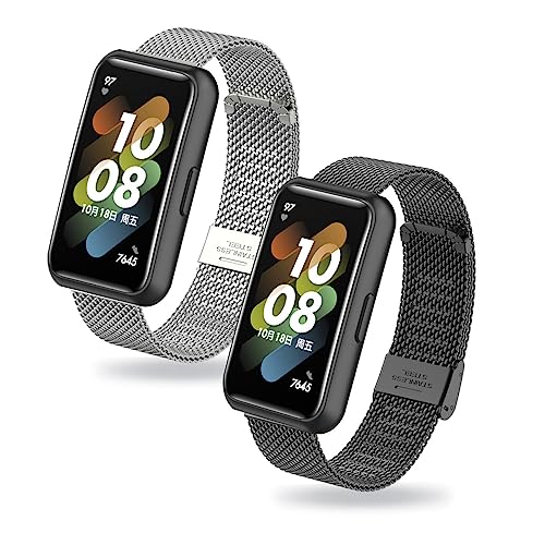 ZUREGO 2 Stück Ersatzarmband für Huawei Band 7 Armband für Damen/Herren, Huawei Band 7 Ersatz Edelstahl Metall Armband Kompatibel mit Huawei Band 7 (B) von ZUREGO