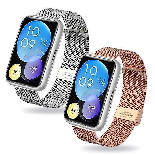 ZUREGO 2 Stück Ersatzarmband für Huawei Watch Fit 2 Active/Classic/Elegant Armband für Damen/Herren, Ersatz Edelstahl Metall Armband Kompatibel mit Huawei Watch Fit 2 Active/Classic/Elegant (F) von ZUREGO