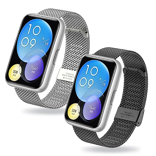 ZUREGO 2 Stück Ersatzarmband für Huawei Watch Fit 2 Active/Classic/Elegant Armband für Damen/Herren, Ersatz Edelstahl Metall Armband Kompatibel mit Huawei Watch Fit 2 Active/Classic/Elegant (H) von ZUREGO