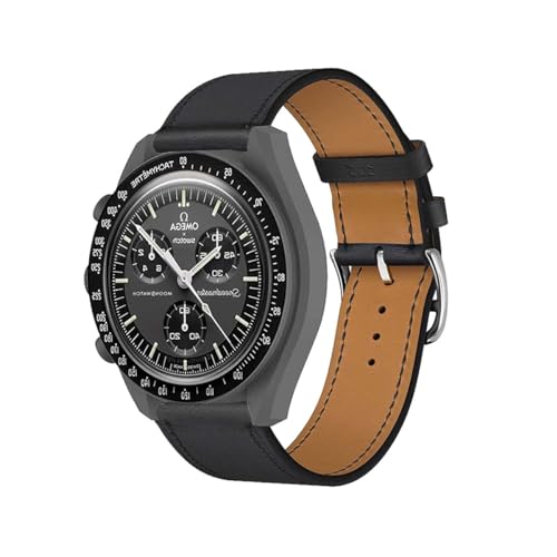 ZUREGO Leder Armband für Omega Swatch Watchband Armbänder, Echtleder Schlank Ersatzarmband mit Edelstahl-Verschluss Kompatibel mit Armbänder Omega Swatch Watchband (17) von ZUREGO