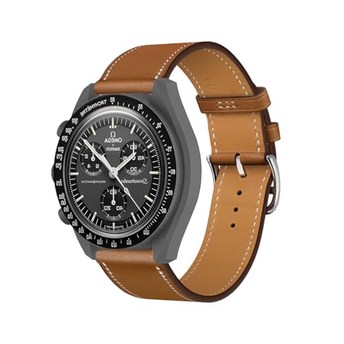 ZUREGO Leder Armband für Omega Swatch Watchband Armbänder, Echtleder Schlank Ersatzarmband mit Edelstahl-Verschluss Kompatibel mit Armbänder Omega Swatch Watchband (22) von ZUREGO