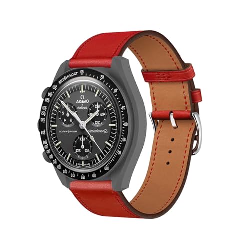 ZUREGO Leder Armband für Omega Swatch Watchband Armbänder, Echtleder Schlank Ersatzarmband mit Edelstahl-Verschluss Kompatibel mit Armbänder Omega Swatch Watchband (4) von ZUREGO