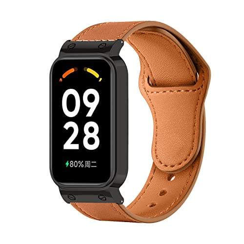 ZUREGO Leder Armband für Xiaomi Smart Band 8 Active Armbänder, Echtleder Schlank Ersatzarmband mit Edelstahl-Verschluss Kompatibel mit Armbänder Xiaomi Smart Band 8 Active (E) von ZUREGO