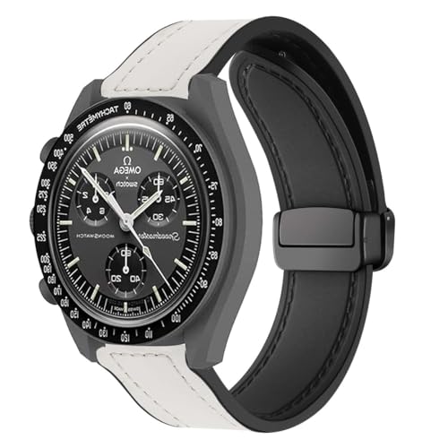 ZUREGO Magnetische Leder Armband für Omega Swatch Watchband Armbänder, Magnetische Leder Silikon Hybrid Ersatzarmband Kompatibel mit Armbänder Omega Swatch Watchband (G) von ZUREGO