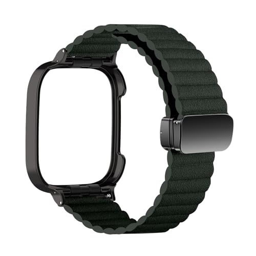 ZUREGO Magnetische Leder Armband für Xiaomi Redmi Watch 3 Active/Redmi Watch 3 Lite, Echtleder Schlank Ersatzarmband Magnetische Schließe Entworfen Kompatibel mit Xiaomi Redmi Watch 3 Active (L) von ZUREGO