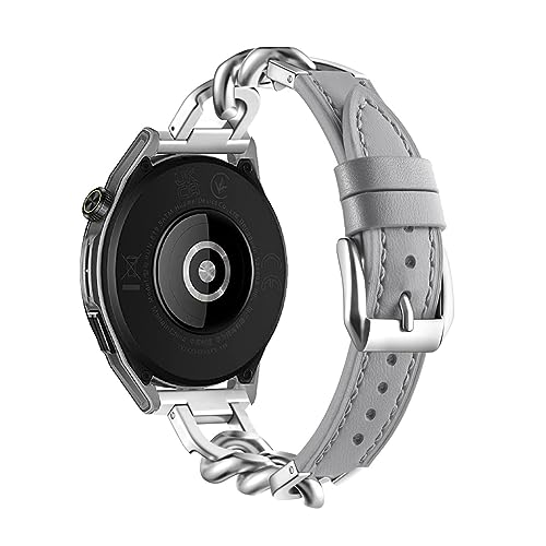 ZUREGO Metall Kette mit Leder für Amazfit GTR 42mm/GTR Mini Armband, Damen Edelstahl Armband Gliederarmband Ersatzarmband Kompatibel mit Amazfit GTR 42mm/GTR Mini Armband (D) von ZUREGO